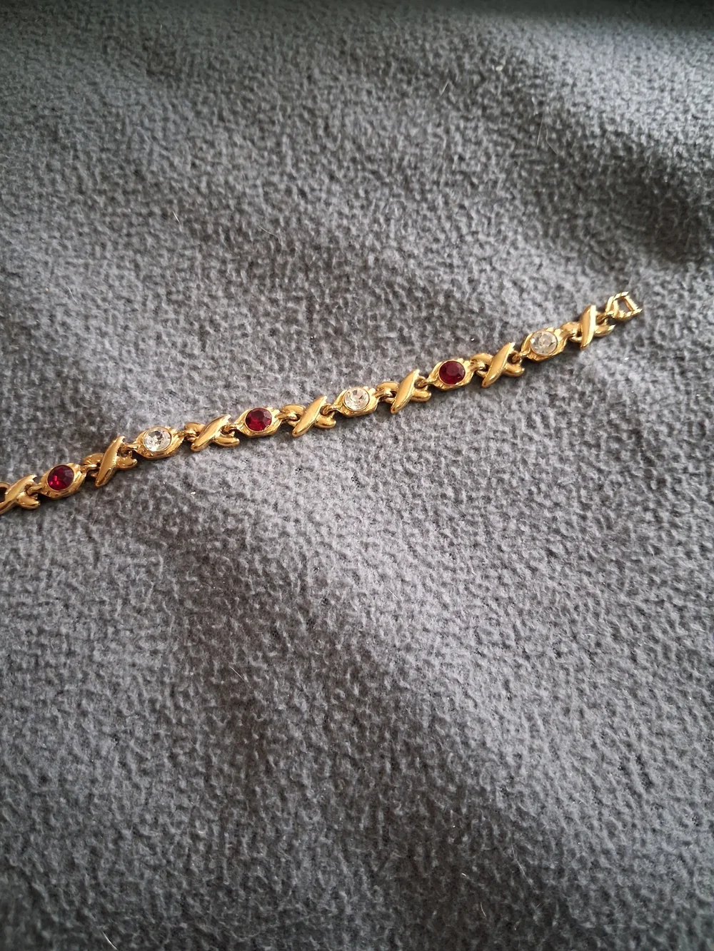 Gold-Tone Bracelet with Red and Clear Stones